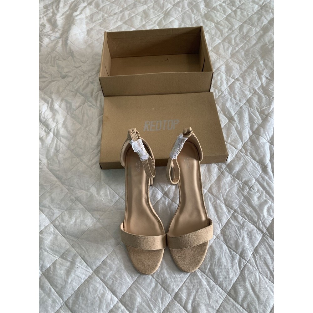 REDTOP Women's Open Toe Chunky Heel Nude Color Sandals Ankle Strap SZ 8😀